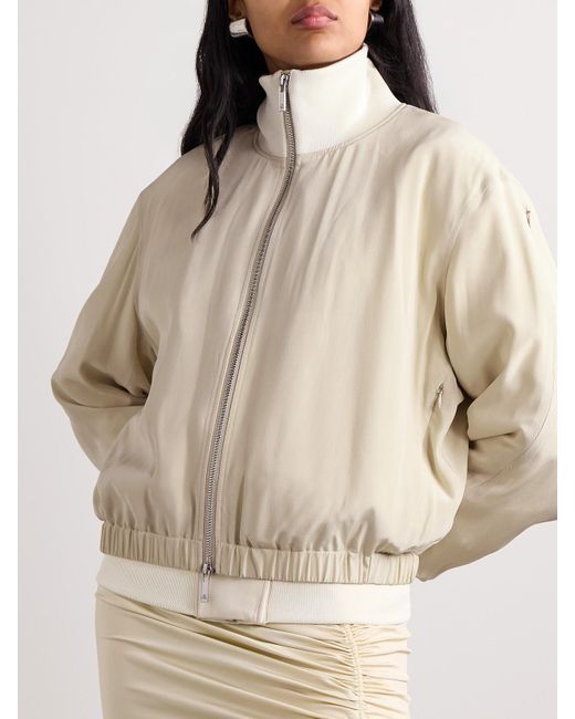 Helmut Lang Natural Convertible Layered Crepe De Chine And Satin-Twill Bomber Jacket