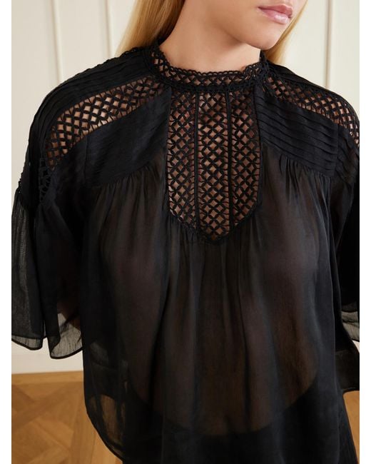 Isabel Marant Blue Parina Lace-Trimmed Woven Blouse