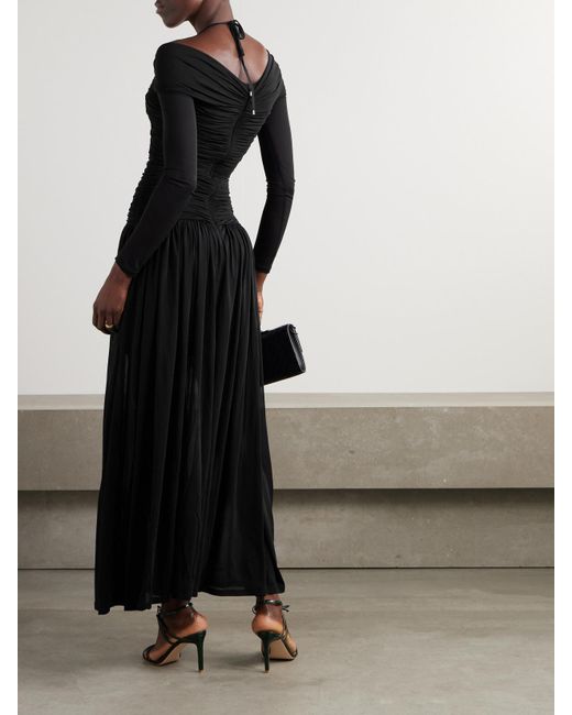 Zimmermann Black Illuminate Cold-Shoulder Cutout Pleated Chiffon Halterneck Maxi Dress
