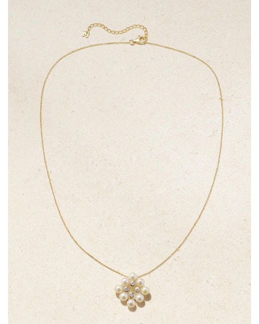 Mateo Natural Kette Aus 14 Karat Gelb- Und Weißgold Mit Perlen Und Diamanten