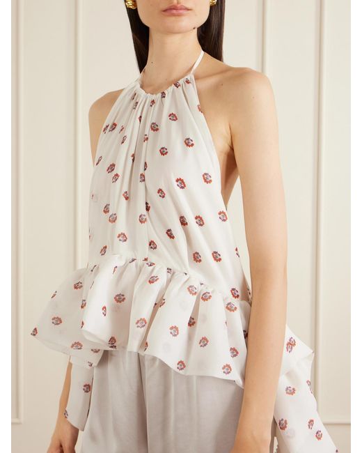 LIBEROWE White Tamara Silk-Chiffon Peplum Blouse