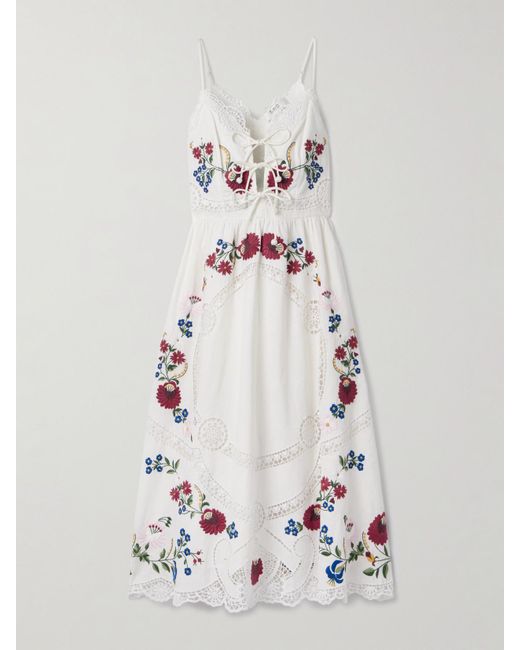 Sea White Celia Broderie Anglaise Cotton And Linen-Blend Midi Dress