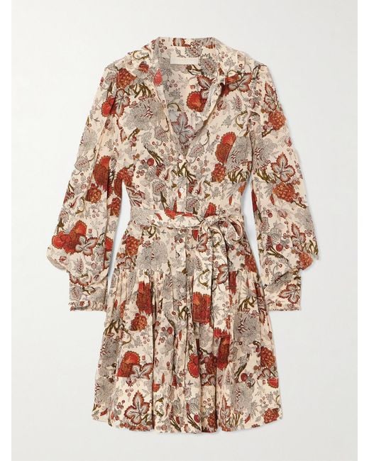 Ulla Johnson Multicolor Simona Belted Ruffled Floral-Print Silk Crepe De Chine Mini Dress