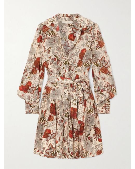 Ulla Johnson Multicolor Simona Belted Ruffled Floral-Print Silk Crepe De Chine Mini Dress