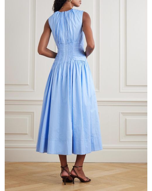 Robe Midi En Popeline De Coton À Fronces, Plis Et Nœuds Agatha Aje. en coloris Blue