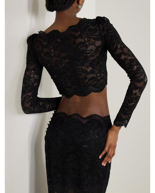 Rabanne Black Cropped Scalloped Stretch-Lace Top