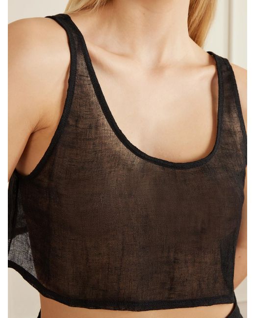 LeKasha Black Tahta Cropped Linen Top