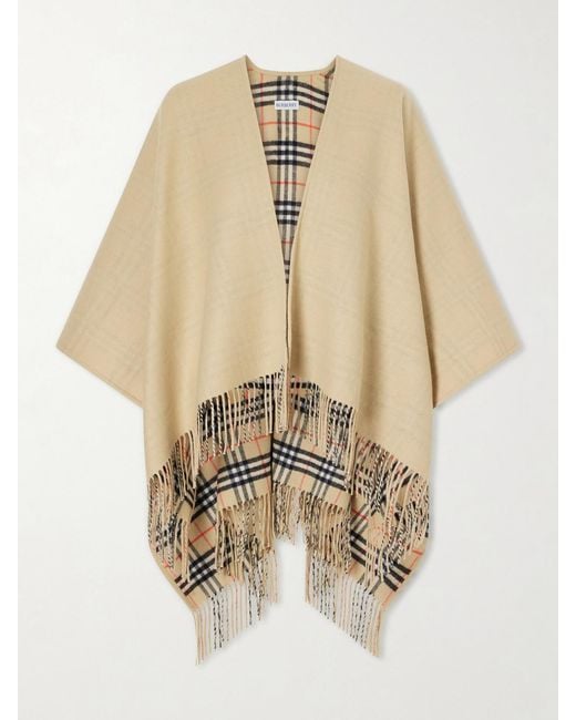 Burberry Natural Fringed Wool Cape
