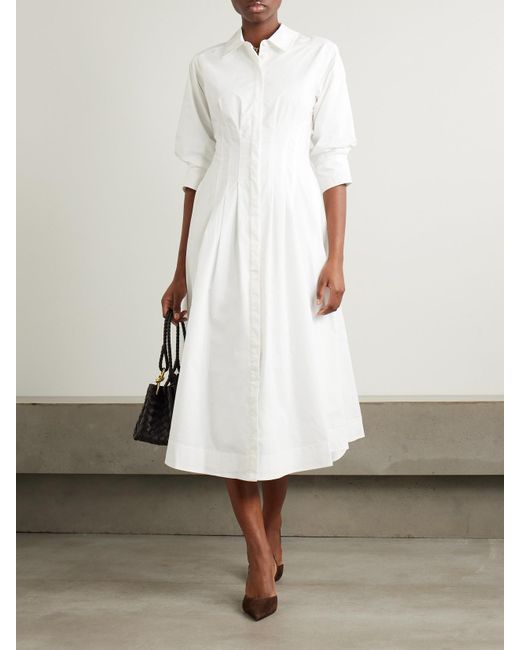 Robe-Chemise Midi En Popeline De Coton Mélangé À Plis Jazz Jonathan Simkhai en coloris White