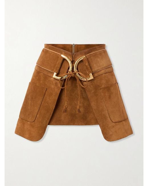 Tom Ford Brown Belted Layered Suede Mini Skirt