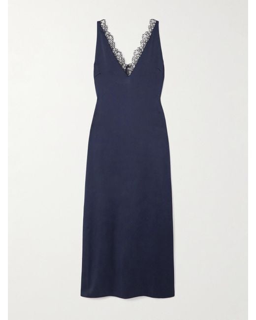Stella McCartney Blue Lace-Trimmed Satin Midi Dress
