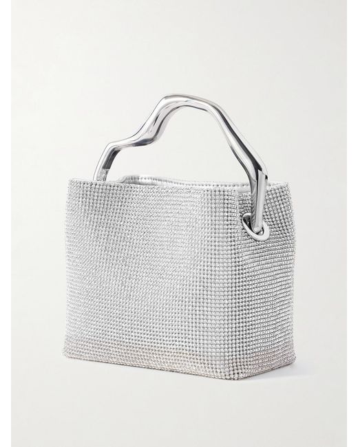 Cult Gaia Gray Solene Mini Crystal-Embellished Metallic Leather Tote