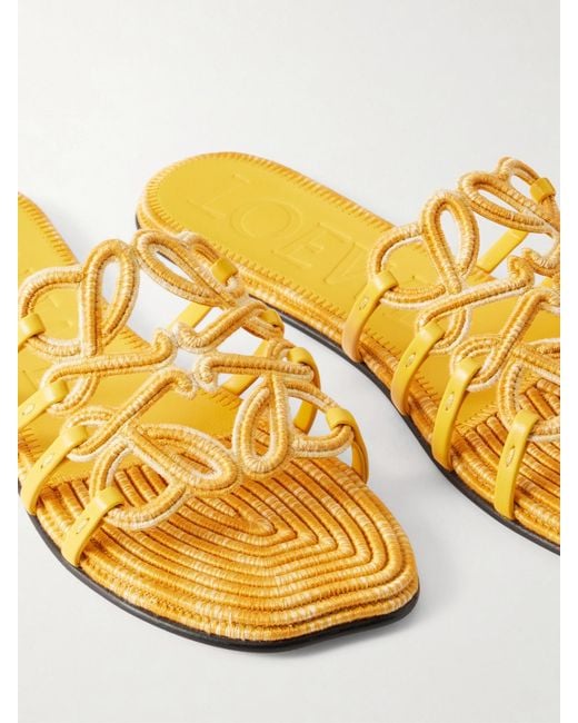 Loewe Yellow Paula's Ibiza Leather-Trimmed Embroidered Canvas Slides