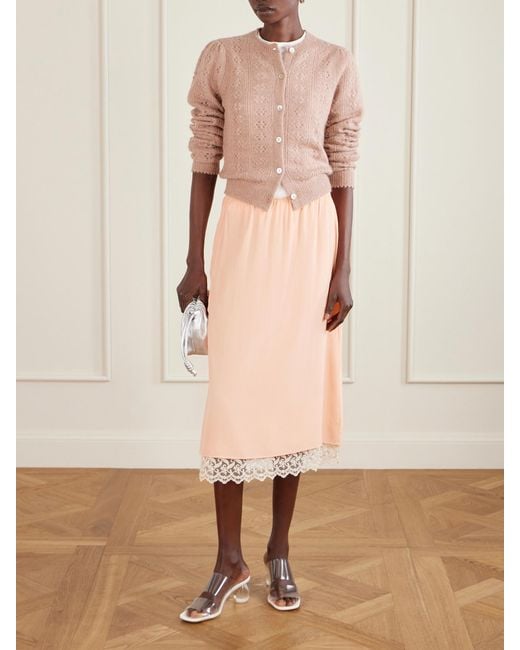 Simone Rocha Pink Layered Lace-Trimmed Crepe De Chine Midi Skirt
