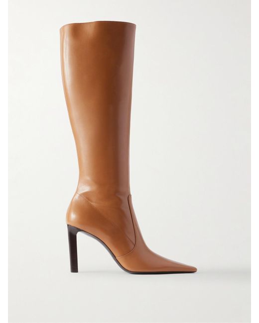 Saint Laurent Brown Francoise Leather Knee Boots