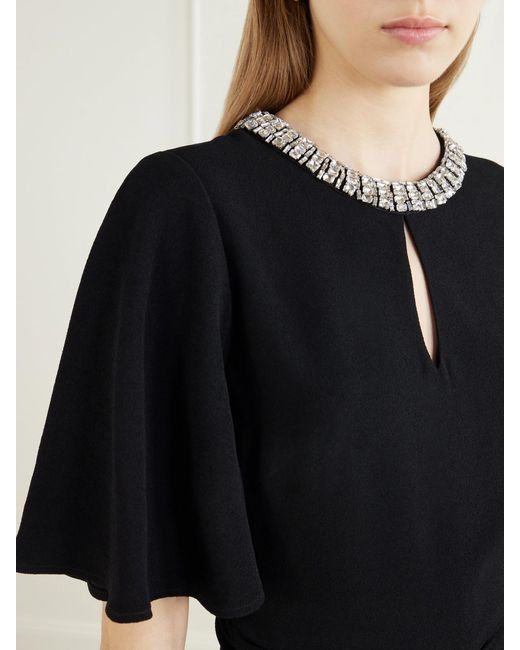Rebecca Vallance Black Noemie Crystal-Embellished Draped Crepe Midi Dress