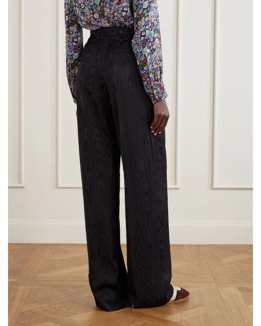 Dries Van Noten Blue Belted Moiré High-Waist Wide-Leg Pants