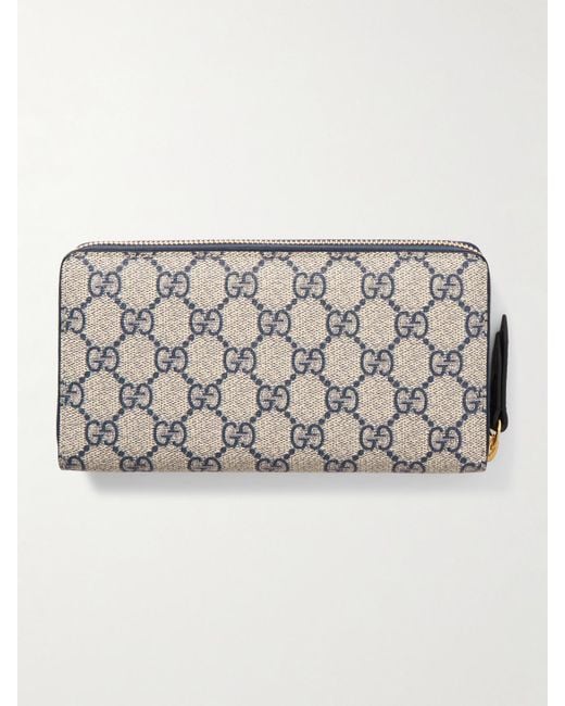 Gucci Blue Gg Marmont Textured-Leather And Printed Coated-Canvas Wallet