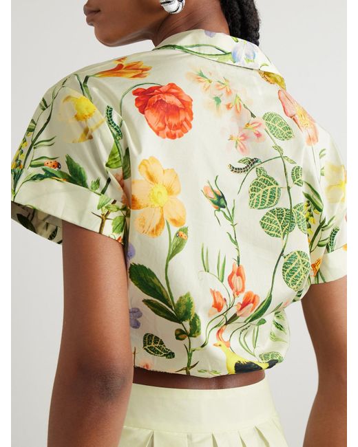 Cara Cara Metallic Asbury Cropped Tie-Front Floral-Print Cotton-Poplin Shirt