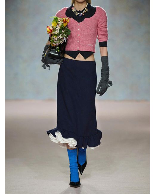 ShuShu/Tong Blue Ruffled Layered Wool-Twill Midi Skirt