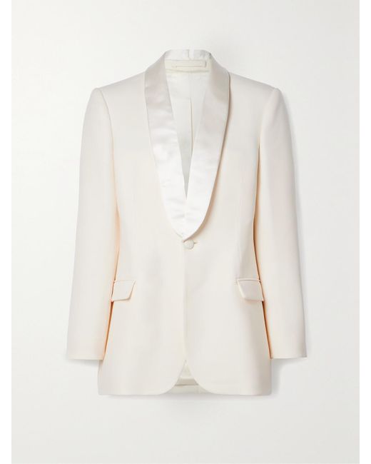 Wardrobe NYC Natural Silk-Satin Trimmed Grain De Poudre Wool Blazer