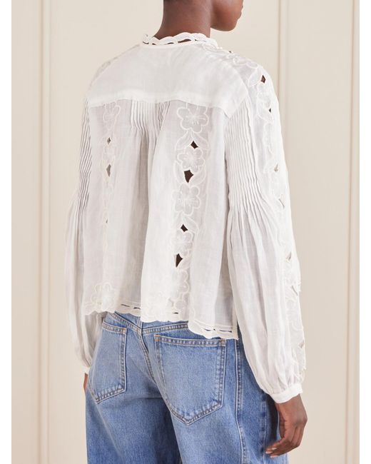Isabel Marant White Rubra Embroidered Ramie Blouse