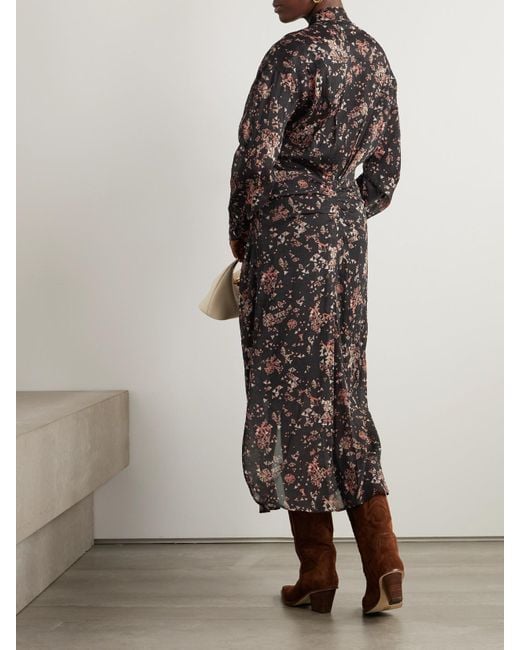 Isabel Marant Black Anesy Midi-Hemdblusenkleid Aus Bedrucktem Krepon Aus Einer Baumwoll-Seidenmischung Mit Raffungen