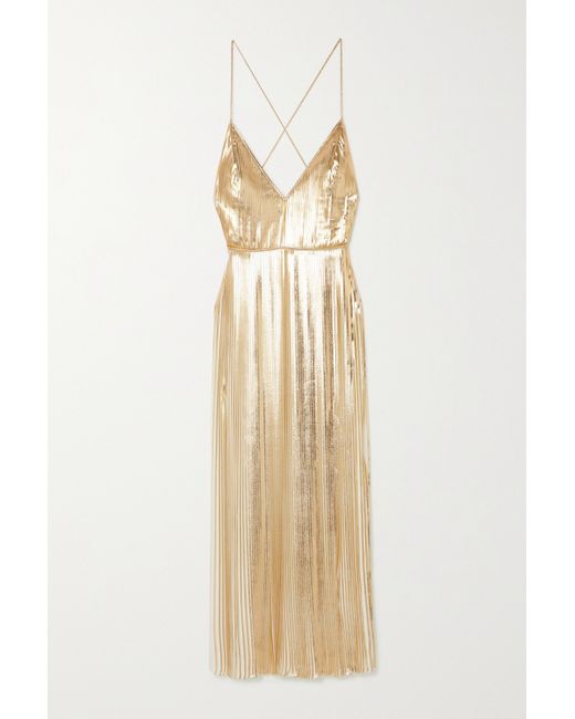 Valentino Open-back Metallic Plissé-georgette Maxi Dress
