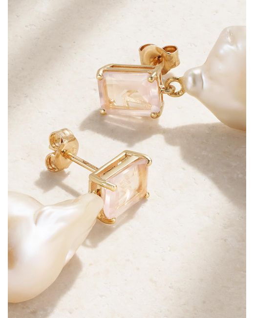 Mateo Natural 14-Karat, Pearl And Rose Quartz Earrings