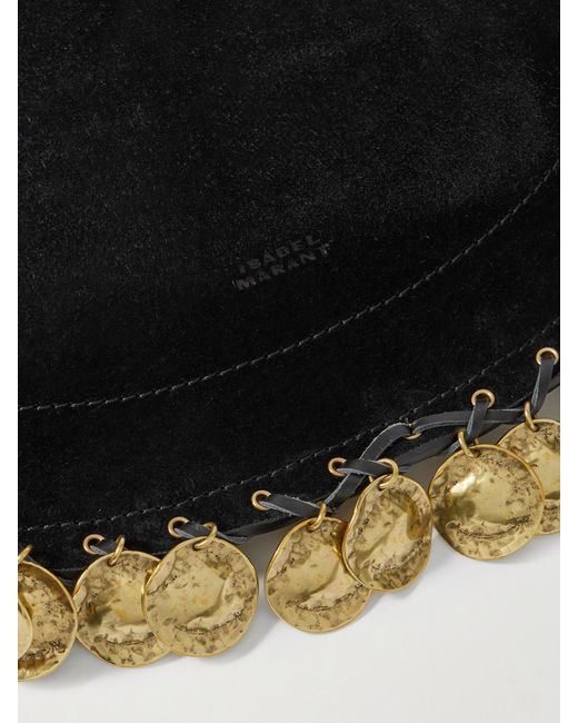 Isabel Marant Black Oskan Soft Embellished Leather-Trimmed Suede Tote