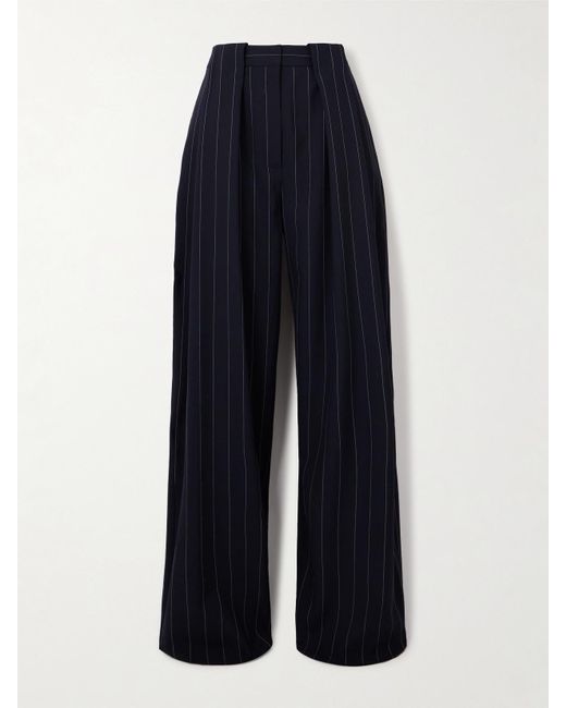 Stella McCartney Blue Mehrlagige Hose Mit Weitem Bein Aus Einer Wollmischung Mit Nadelstreifen