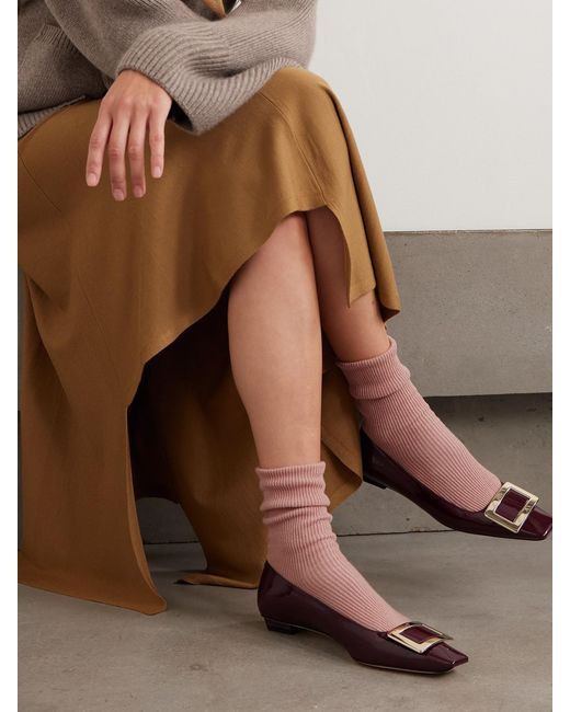 Johnstons Pink Ribbed Cashmere-Blend Socks