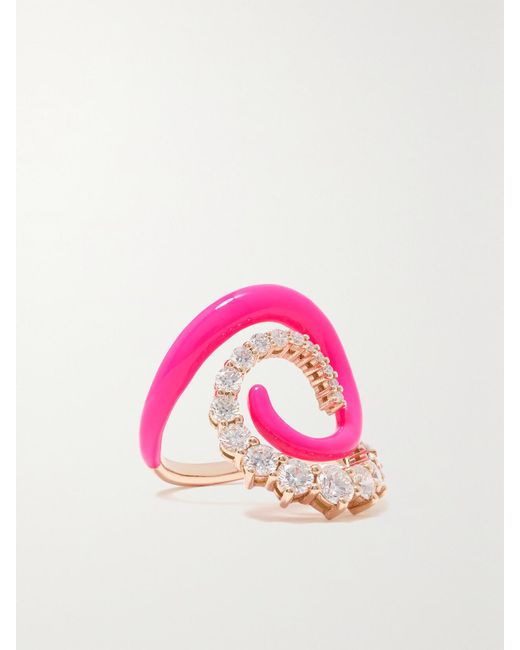 Melissa Kaye Pink Riley 18-Karat, Diamond And Enamel Ring