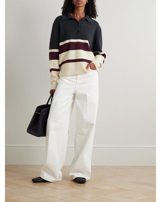 Rohe Black Oversized Striped Wool And Cashmere-Blend Polo Sweater
