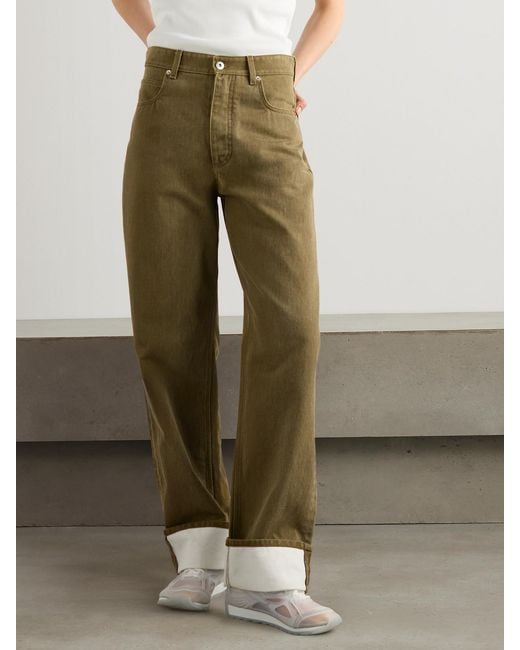 Bottega Veneta Green Appliquéd High-Rise Wide-Leg Jeans