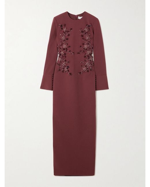 Rebecca Vallance Red Lulee Embellished Crepe Gown