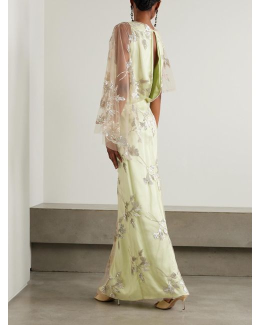 Erdem White Draped Asymmetric Sequin-Embellished Tulle And Satin-Crepe Gown