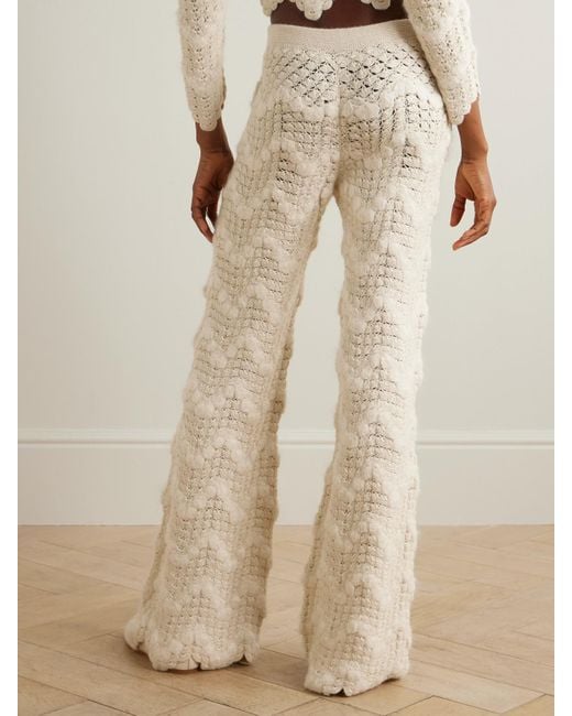Escvdo Natural Brisa Scalloped Crocheted Alpaca Wide-Leg Pants