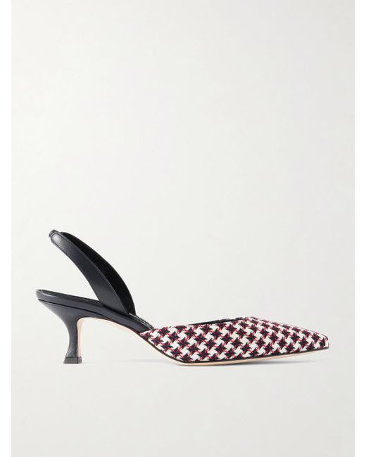 Manolo Blahnik Metallic Carolyne 50 Houndstooth Wool-Tweed Slingback Pumps