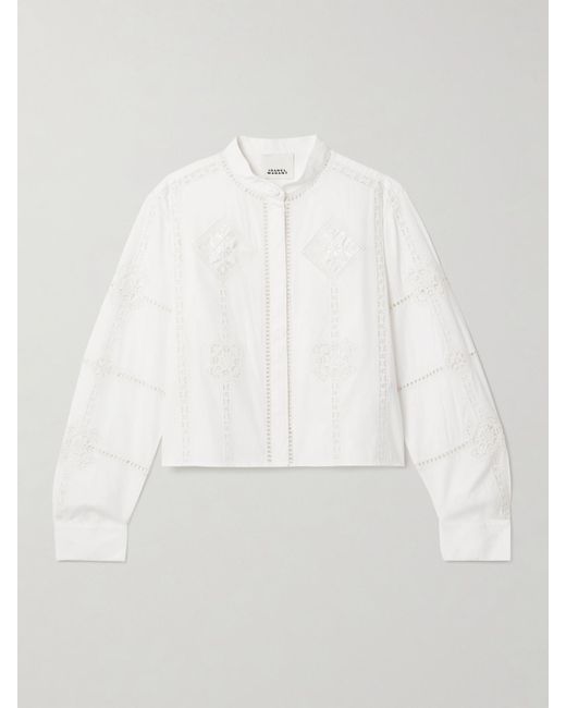 Isabel Marant White Serena Crochet-Trimmed Cotton-Poplin Shirt