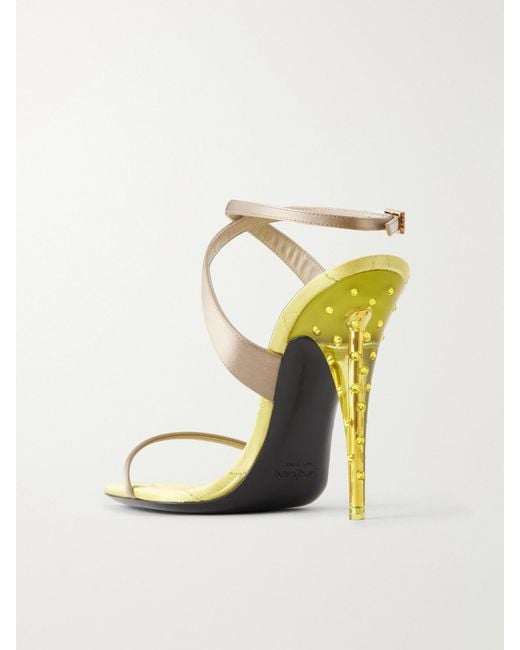 Saint Laurent Metallic Ivresse 110 Embellished Satin Sandals