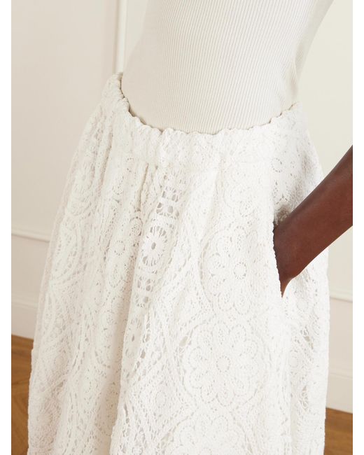 Comme des Garçons White Pleated Crocheted Cotton Midi Skirt