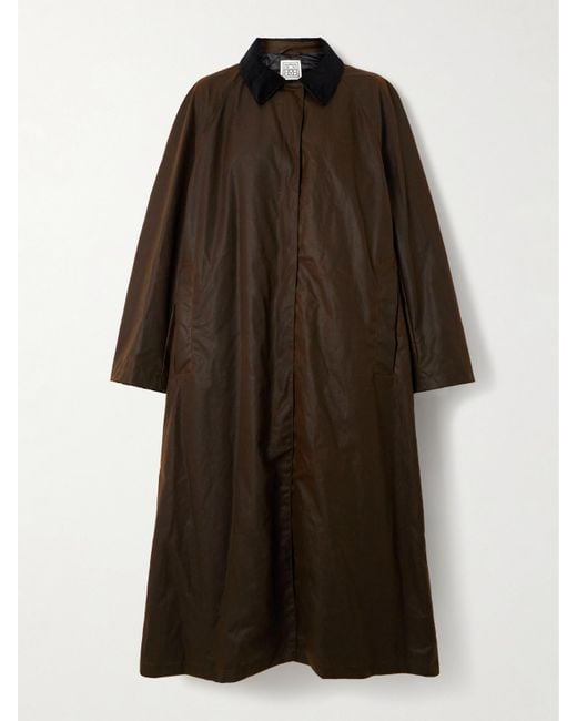 Totême Brown Corduroy-Trimmed Waxed Organic Cotton Coat