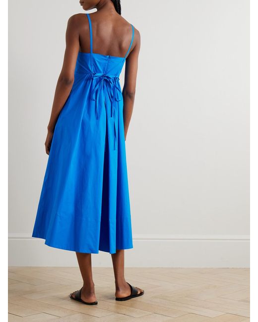 Proenza Schouler Blue Barker Gathered Cotton-Blend Poplin Midi Dress
