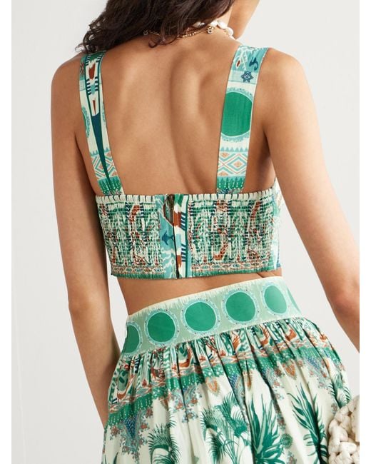 Haut Façon Corset Raccourci En Coton Imprimé À Smocks Dalia Emporio Sirenuse en coloris Green