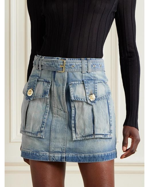 Balmain Blue Minirock Aus Denim Mit Gürtel
