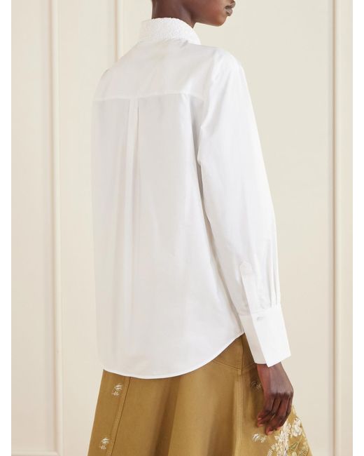 Erdem White Embellished Lace-Trimmed Organic Cotton-Poplin Shirt