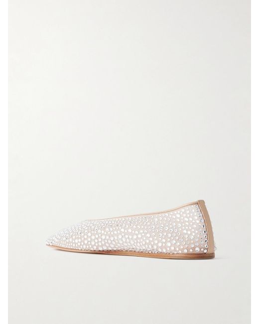 Le Monde Beryl Natural Luna Crystal-Embellished Leather-Trimmed Mesh Flats