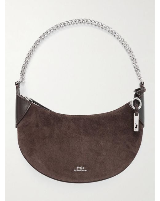 Polo Ralph Lauren Brown Polo Id Small Leather-Trimmed Suede Shoulder Bag