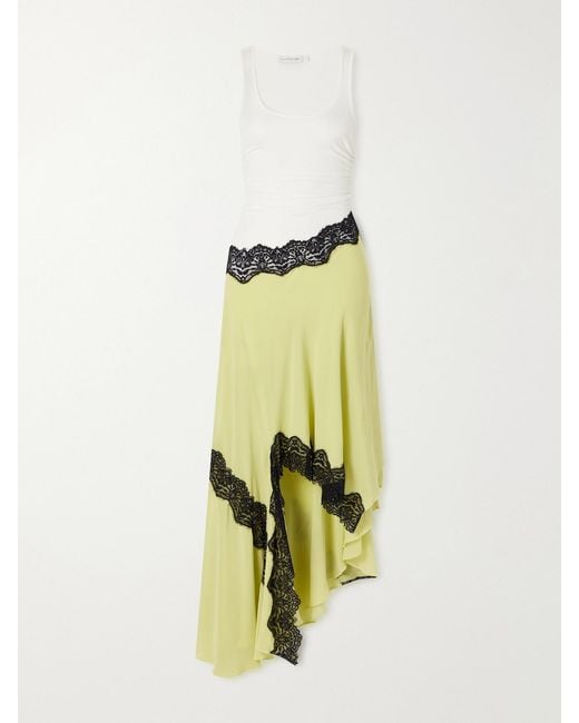 Christopher Esber Multicolor Cutaway Asymmetric Lace-Trimmed Ruched Stretch-Jersey And Crepe Dress